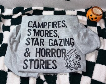 Campfires & horror stories, camping shirt, spooky vibes, spooky sweatshirt, camping sweatshirt, camp lover, spooky camp hoodie, Alternative