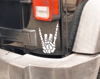 Rock on, Skeleton hand decal, devil horns, rock hand decal, goth decals, stay spooky, goth car accessories, Rocker Hand sticker, goth, alt