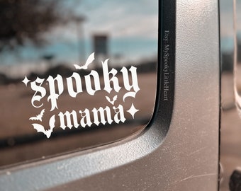 Mamá espeluznante, mamá gótica, calcomanías góticas, calcomanías de murciélagos, calcomanías espeluznantes, accesorios de automóviles góticos, coche gótico, Halloween, perra espeluznante, calcomanías de brujas, alt