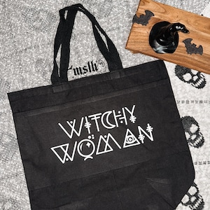 Witchy Bag, Black Canvas Tote Bag, Goth Bag, Witchy Woman, Witchy things, Witchy gift, goth gifts, witchy tote, bruja, spooky bag, witch bag