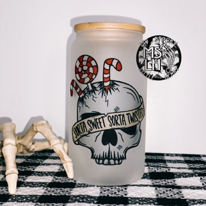 Sorta sweet Sorta twisted Frosted Glass cup, iced coffee cup, Christmas glass cup, holiday cheer, dead inside, jolly af, Christmas cheer