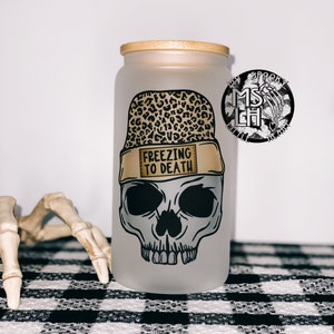 Freezing to death, Frosted Glass cup, iced coffee cup, Christmas glass cup, holiday cheer, dead inside, jolly af, coffee