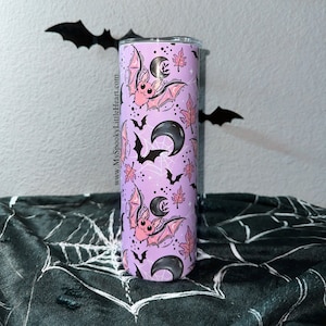 Bats Tumbler, Pastel Goth Tumbler, Witchy tumbler, 20oz Skinny tumbler, spooky tumbler, spooky gift, it's frickin bats, Bats Cup, Boo Basket