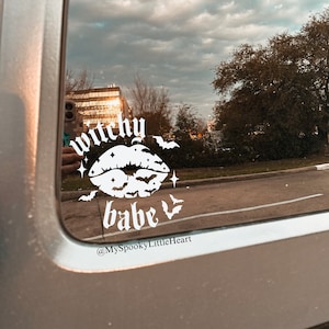 Witchy Babe decal, witch decals, spooky decals, bats decal, goth car accessories, bad witch energy, bruja vibes,  goth decals, bats and lips