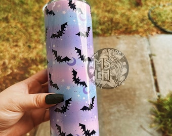 Bats Tumbler, Pastel Goth Tumbler, Witchy tumbler, 20oz Skinny tumbler, spooky tumbler, spooky gift, it's frickin bats, Bats Cup, witchy cup