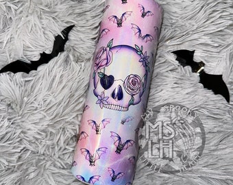 Bats Tumbler, Pastel Goth Tumbler, Witchy tumbler, 20oz Skinny tumbler, spooky tumbler, spooky gift, it's frickin bats, bats and skull