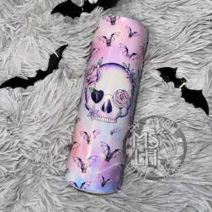 Bats Tumbler, Pastel Goth Tumbler, Witchy tumbler, 20oz Skinny tumbler, spooky tumbler, spooky gift, it's frickin bats, bats and skull