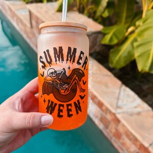 Summerween Cup, 16oz Frosted Glass Cup, Spooky Summer, Gothic Summer Party Essentials, Summerween party glass cup, ALT, Hot goth summer Cup