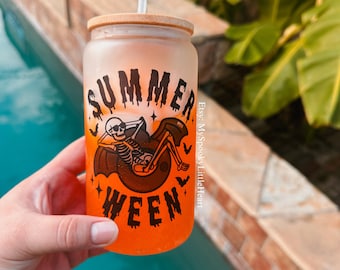 Summerween Cup, 16oz Frosted Glass Cup, Spooky Summer, Gothic Summer Party Essentials, Summerween party glass cup, ALT, Hot goth summer Cup