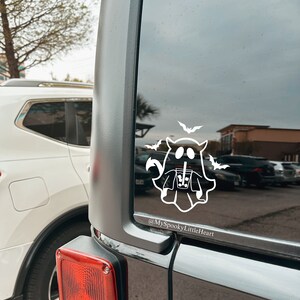 Cute Ghost Decal, Ghost with Iced Coffee, Flying Bats, Ghost and bats Decal, Car Decal, Spooky Decals, Iced Coffee Decal, Goth Decals, alt image 2
