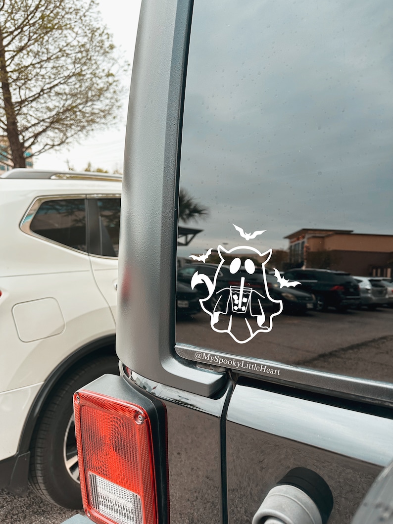 Cute Ghost Decal, Ghost with Iced Coffee, Flying Bats, Ghost and bats Decal, Car Decal, Spooky Decals, Iced Coffee Decal, Goth Decals, alt image 2