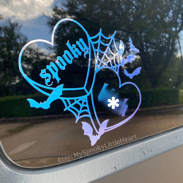 Spooky B*tch Decal, Spooky Car, Car Decal, Bats Decal, Spiderweb, Spooky Heart Decal, Spooky Babe, Alternative Girl,  Gothic, flying bats