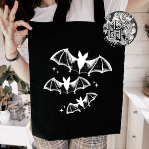 Bats Canvas Tote, goth bag, Spooky Bag, Spooky Book Bag, Spooky Gift, Bats Book Bag, Bats and stars, cute spooky tote, gothic bag, witchy