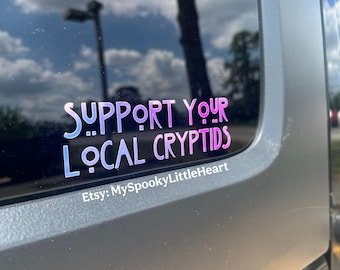 Support your local cryptids bumper decal, spooky car accessories, alternative girl, spooky babe, cryptid sticker, cryptid, car decal, alt