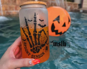 Spooky Season Glass Cup, Halloween Cup, 16oz Halloween Glass Cup, Spooky Season Gift, Halloween lover, Boo Basket Fillers, Halloween Gift