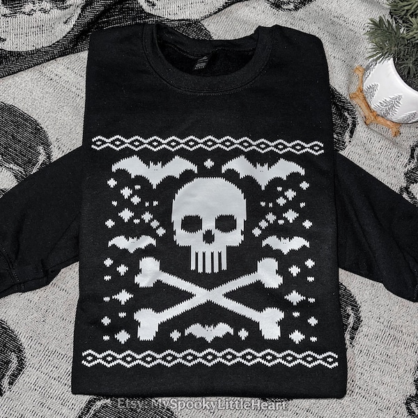 Sweat-shirt moche de Noël, Noël effrayant, Invocation de l'esprit des Fêtes, Creepmas, Sweat-shirt gothique de Noël, Noël chauve, tête de mort de Noël