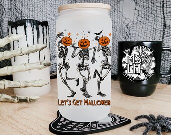 Let’s get Halloweird, spooky season, Frosted 16oz glass cup, spooky glass cup, iced coffee glass cup, Halloween cup with straw, alt babe