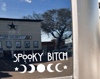 Spooky Bitch car decal, spooky car accessories, goth decals, moon phase vinyl decal, spooky cute decal, gothic, witchy decals, Halloween