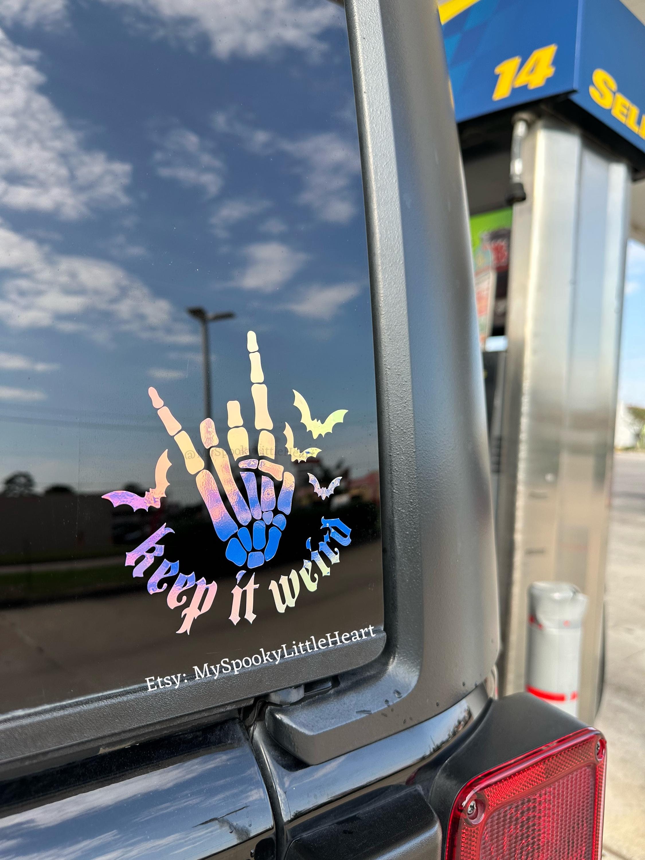 Keep it weird, Stay weird, bats decal, skeletal rock decal, goth decals, goth car, spooky decals, stay spooky, spooky bitch, weird bitch