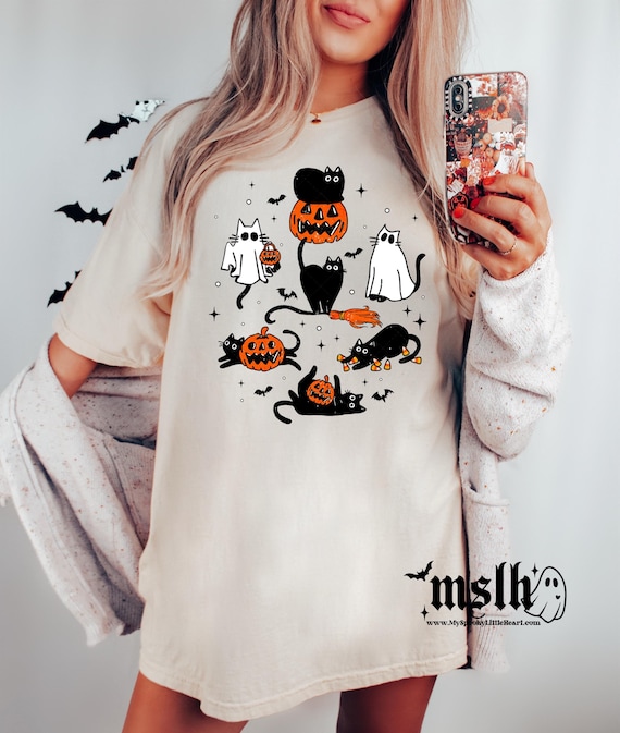 Halloween Cat Shirt, Spooky Cat Shirt, Cat Lover, Halloween Sweatshirt, Spooky Hoodie, Spooky Cat Sweatshirt, Cute Cat Ghosts, Cat Gift, ALT
