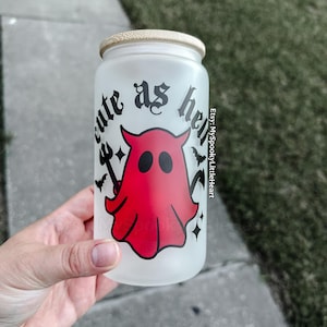 Ghost cup, Cute as hell cup, Spooky Cup, frosted goth cup, 16oz glass tumbler, Halloween cup, alt girl, iced coffee glass tumbler, goth bild 1