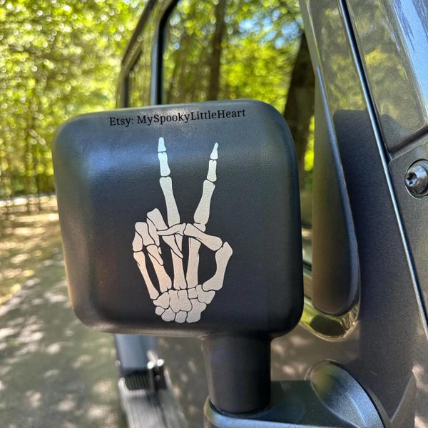 Skeleton wave, side mirror decal, wave dammit, skeleton peace hand, wave decal, mirror decal, off-road decal, 4x4 decals, just wave, peace