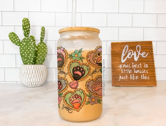 Toe beans coffee cup, cat coffee cup, Frosted 16oz glass cup, cats cup, iced coffee cup, Toe Bean Appreciation Club, cat paws cup, Cat lover