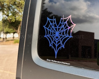 Telaraña de corazón, calcomanía de araña, calcomanías espeluznantes, accesorios góticos para autos, detalles espeluznantes para autos, gótico, calcomanías de Halloween, perra espeluznante, calcomanía de corazón