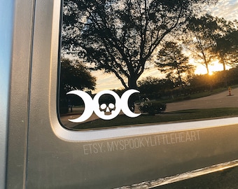 Triple Moon Decal, Spooky Decal, Goth Decal, Moon and Skull decal, Moon Witch, Witchy Decals, Bruja, Witchy Car Accessories, Witchy Accents