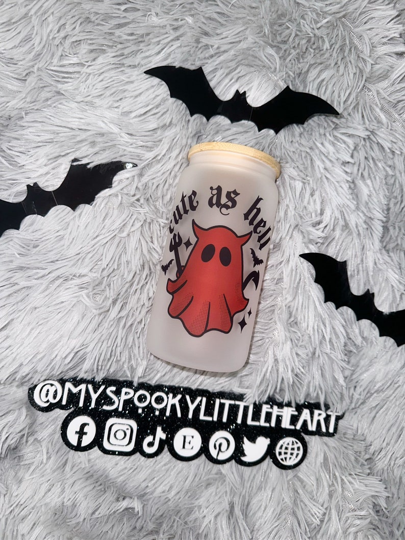 Ghost cup, Cute as hell cup, Spooky Cup, frosted goth cup, 16oz glass tumbler, Halloween cup, alt girl, iced coffee glass tumbler, goth bild 2
