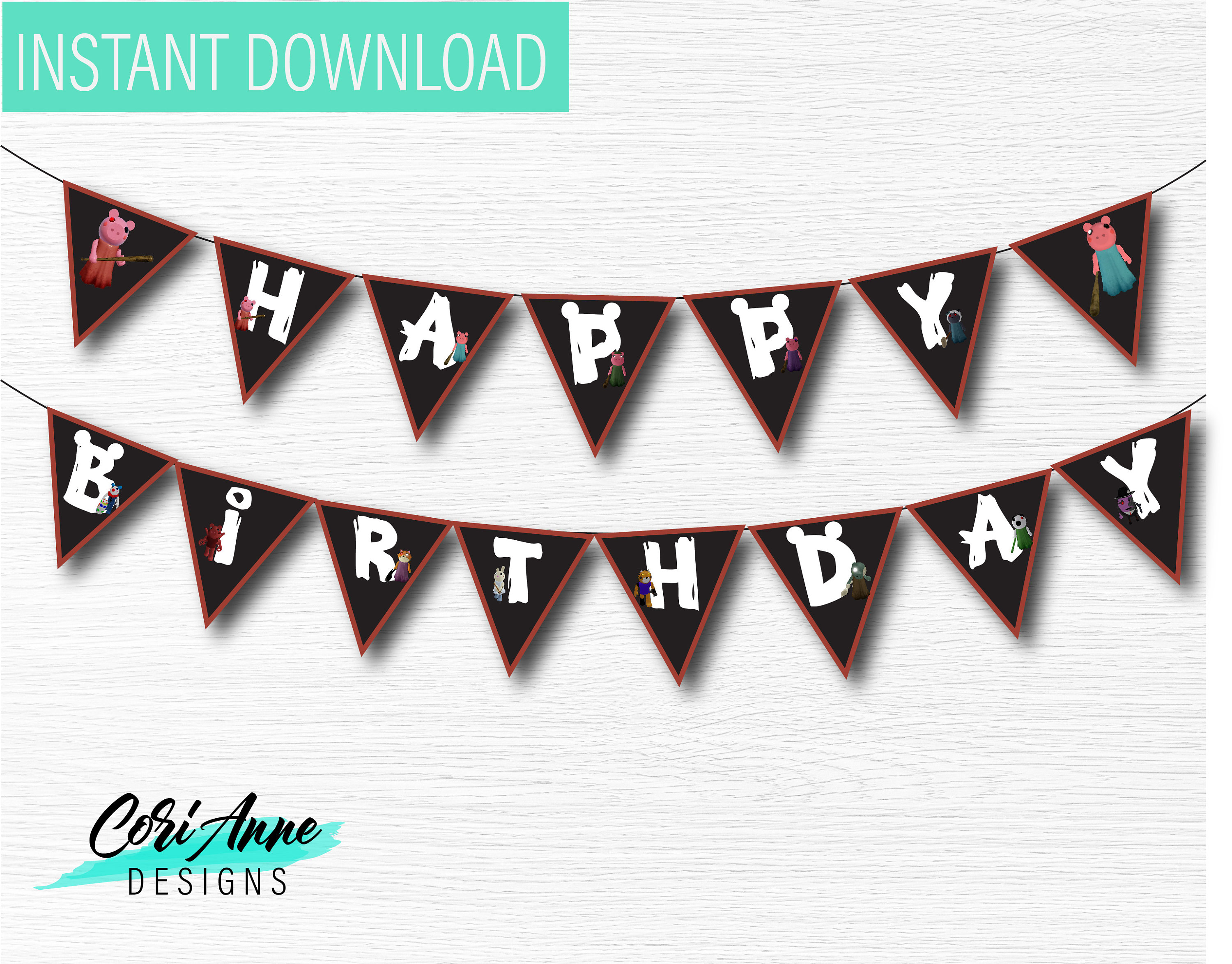 printable piggy birthday banner video game banner roblox etsy