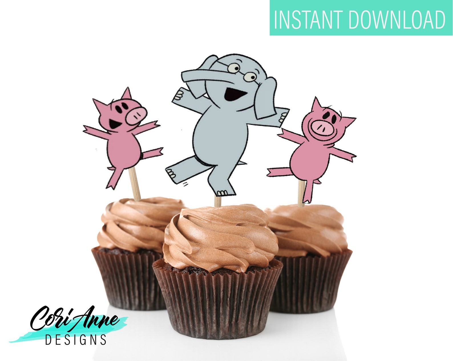 Printable Piggie and Gerald Cupcake Toppers Birthday Party | Etsy