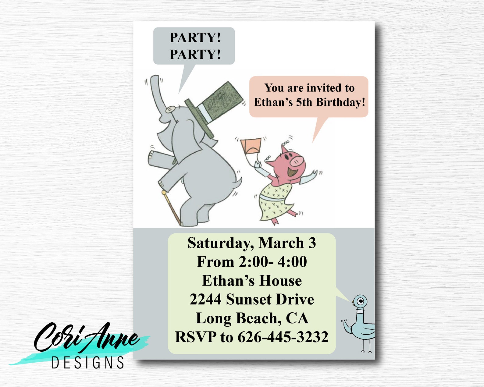 Printable Piggy and Gerald Birthday Invitation Birthday | Etsy