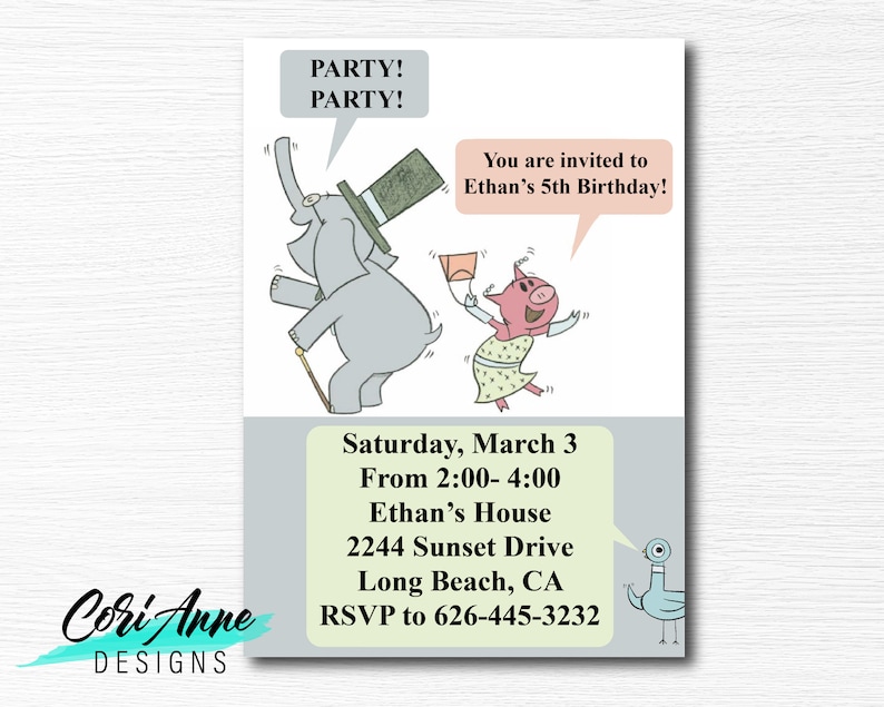 Printable Piggy and Gerald Birthday Invitation Birthday | Etsy