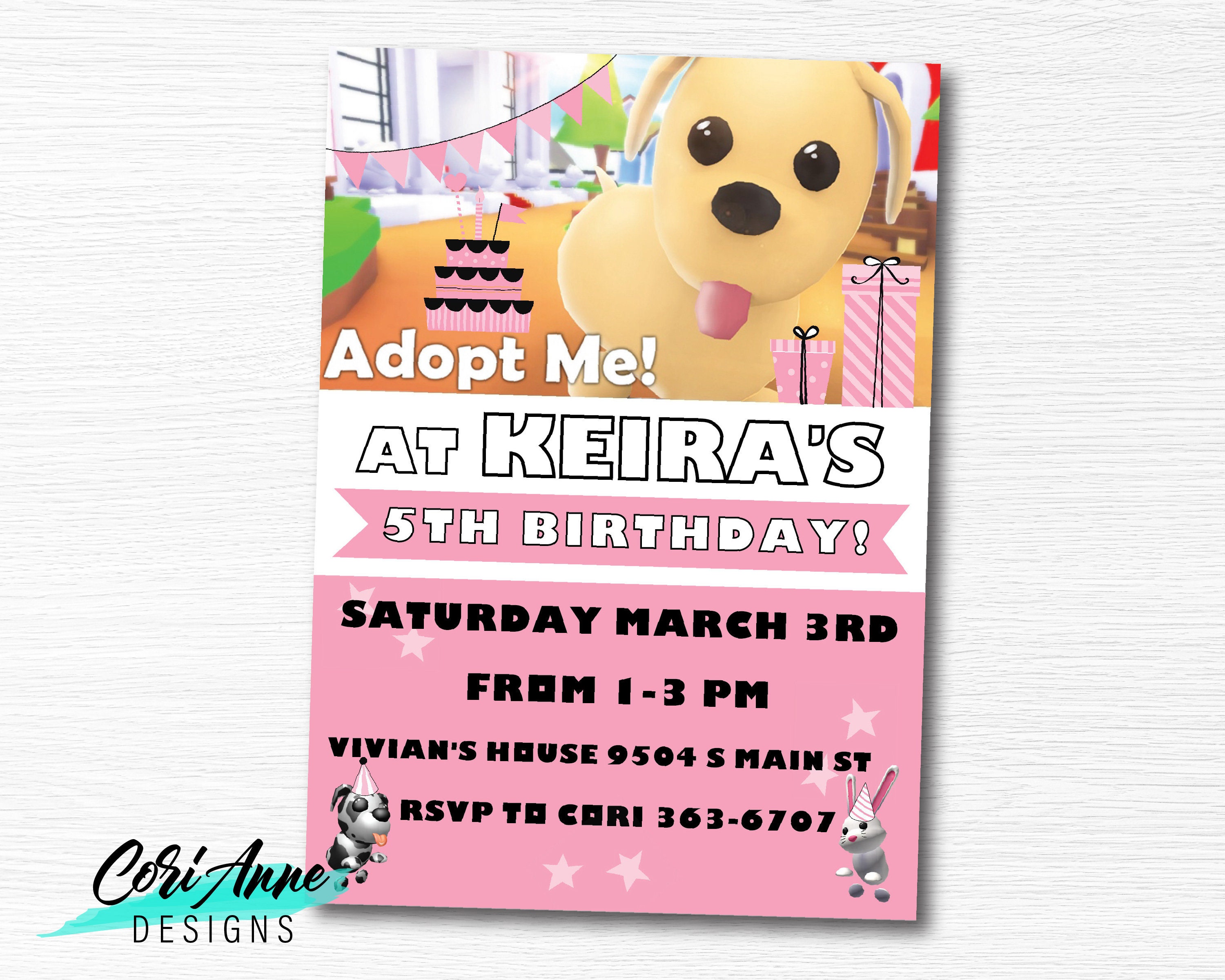 Printable Roblox Adopt Me Video Game Birthday Invitation Etsy - download roblox for me
