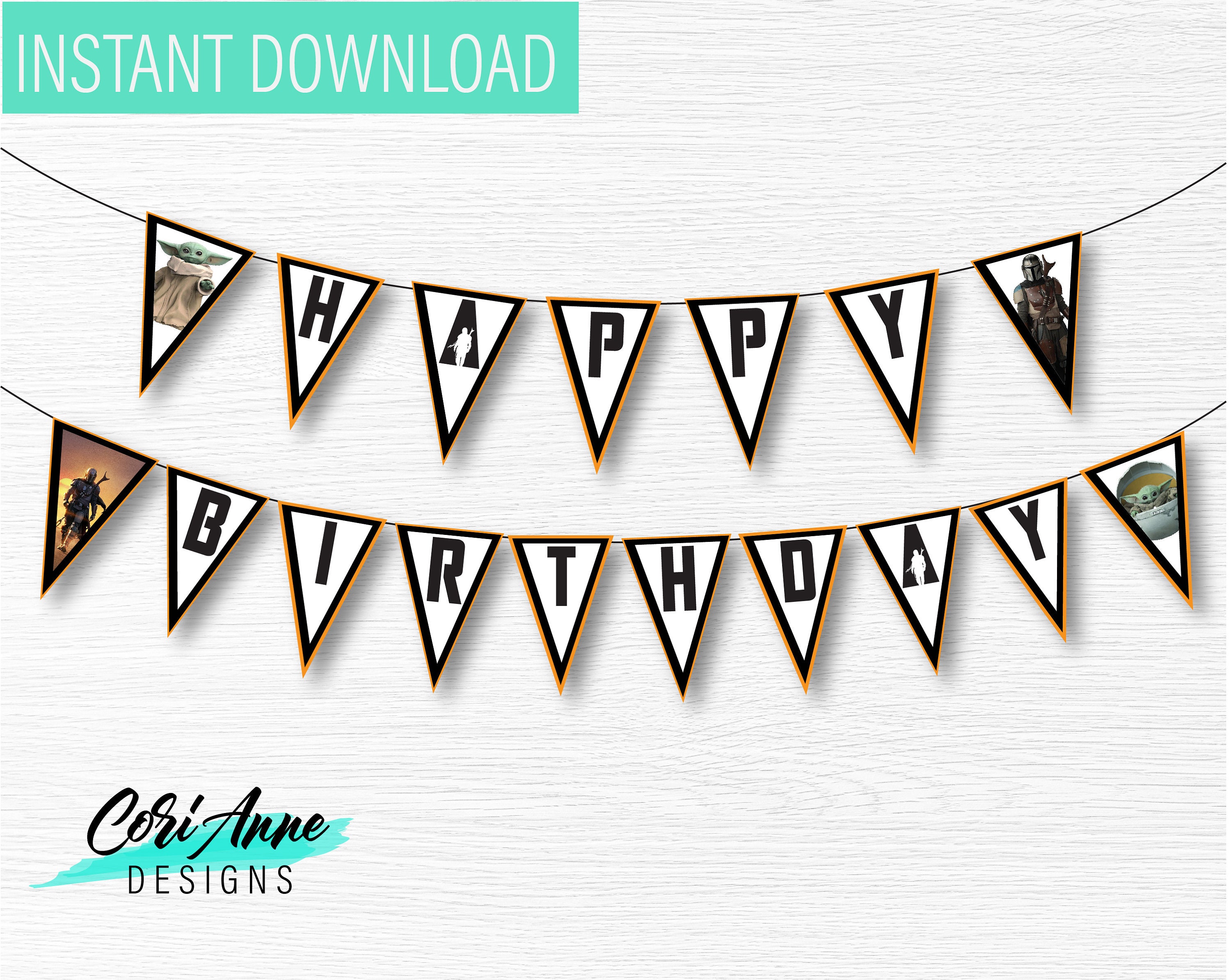 Printable Mandalorian Birthday Banner Pennant Birthday Party | Etsy
