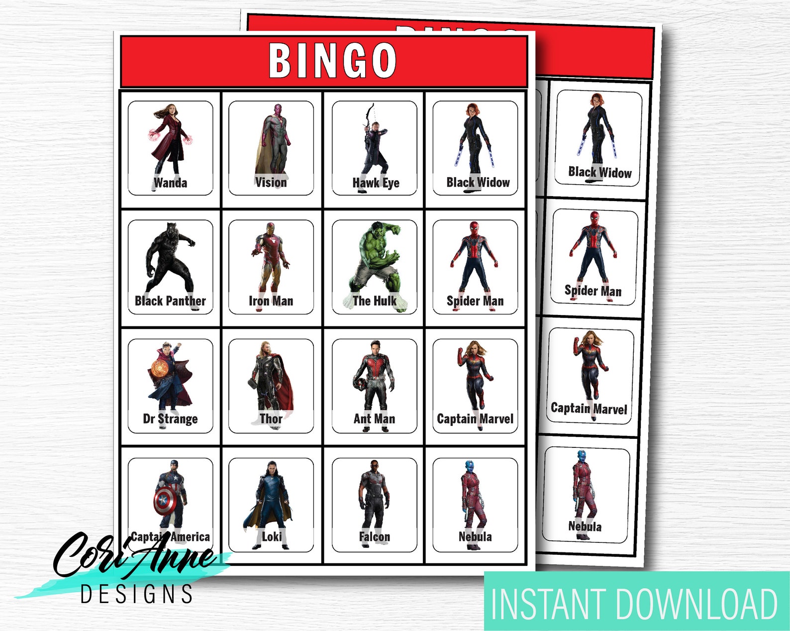 Marvel Avengers Bingo Game 15 Cards Birthday Party Superhero | Etsy