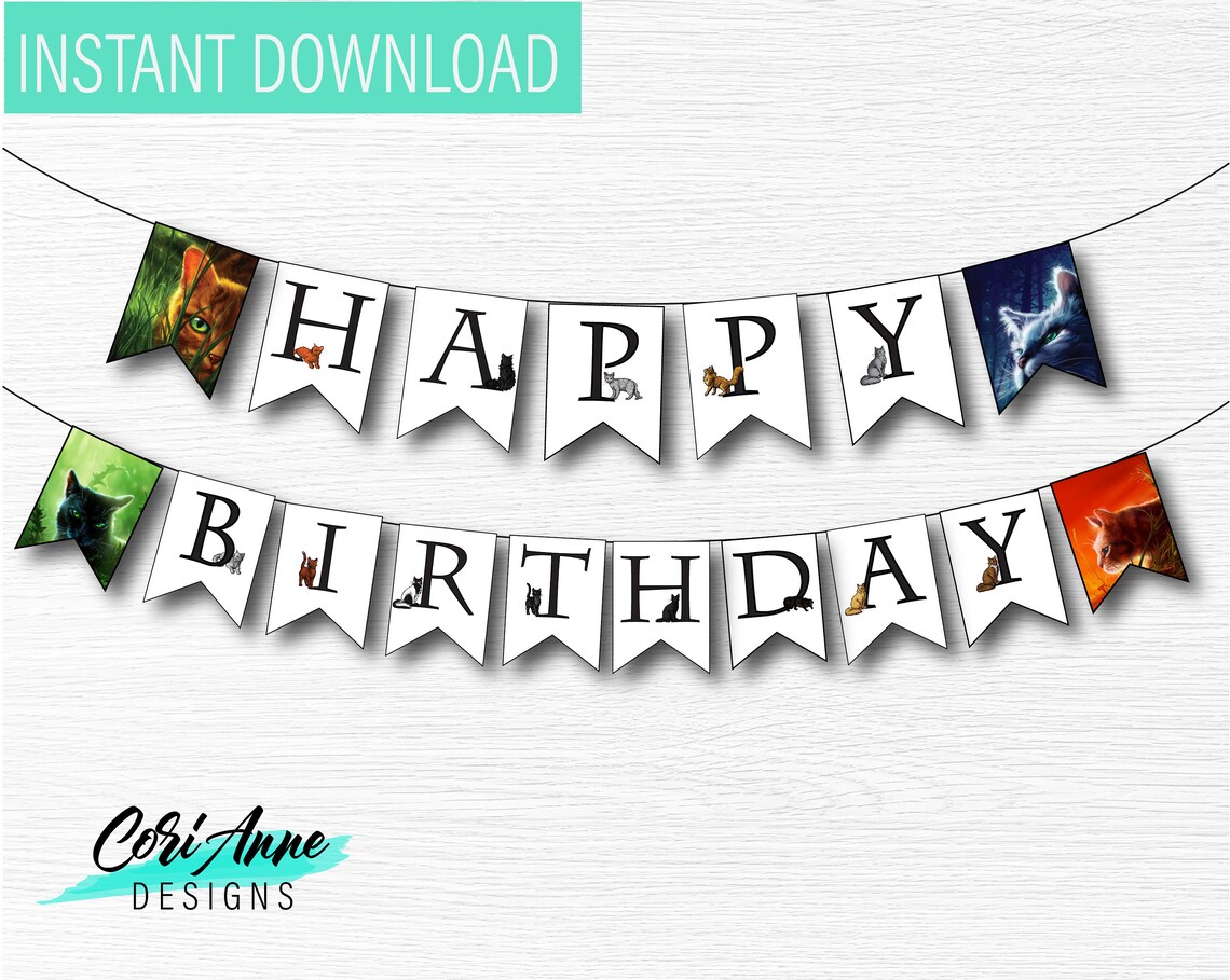 Warrior Cats Happy Birthday Banner DIY printable party decor | Etsy