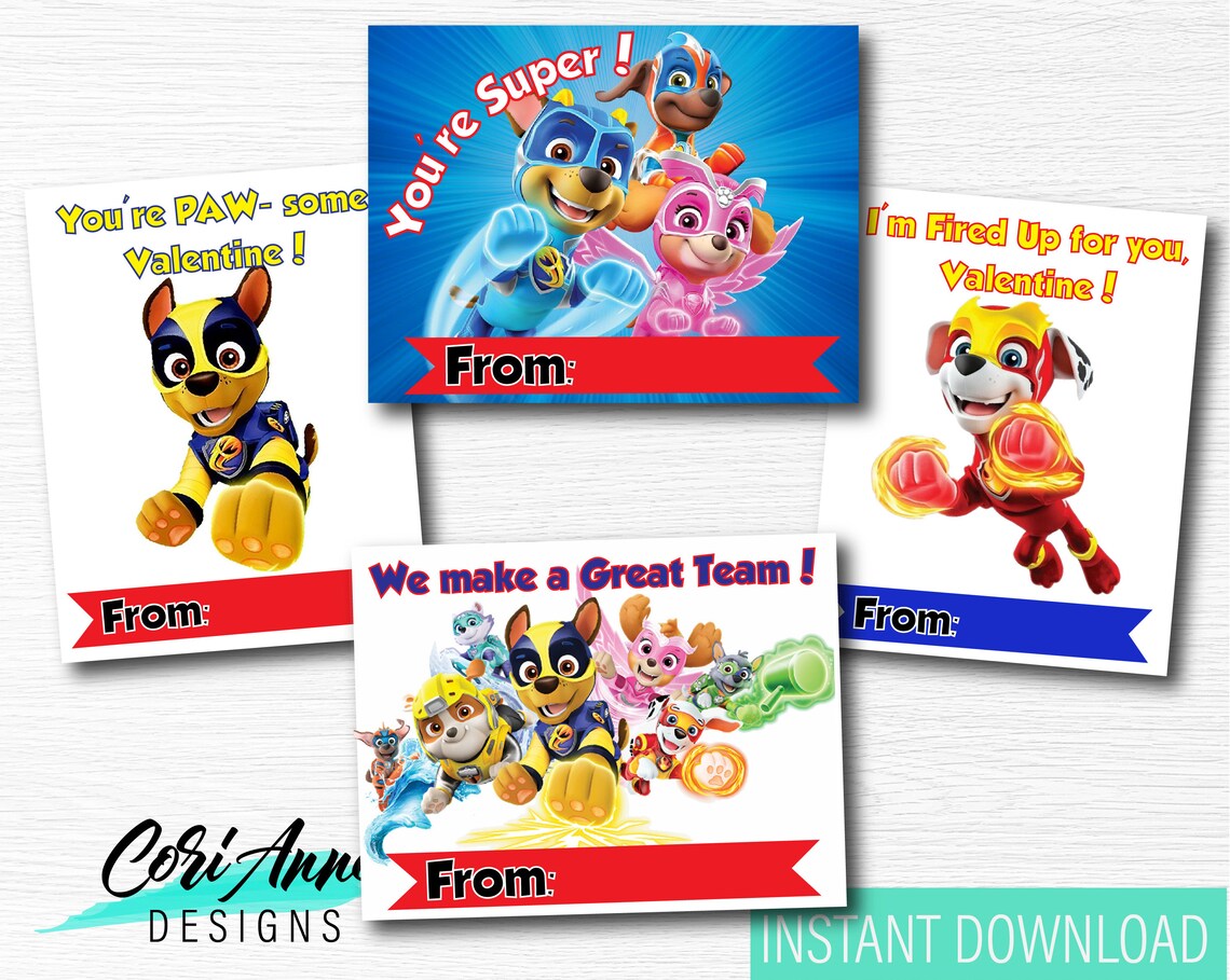 Mighty Pups Paw Patrol Valentines Cards DIY printable | Etsy