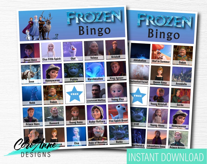 Frozen 2 Bingo Game 15 Cards Birthday Party Printable | Etsy