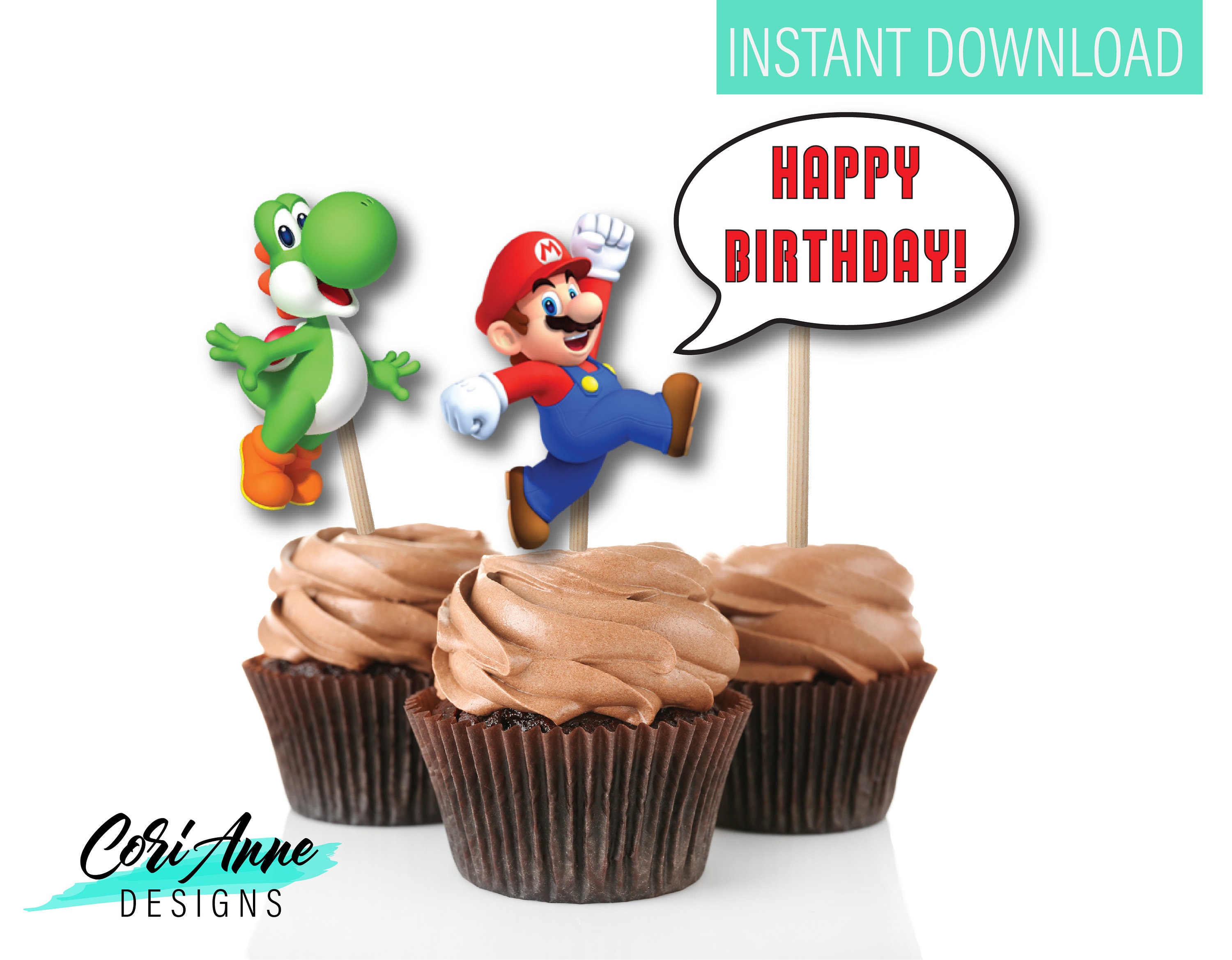 Super Mario Bros Cupcake Toppers DIY Printable Party Decor | Etsy