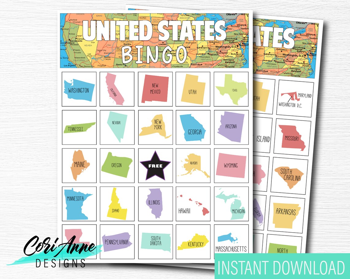 United States Bingo Game 15 Cards America Classroom Game | Etsy