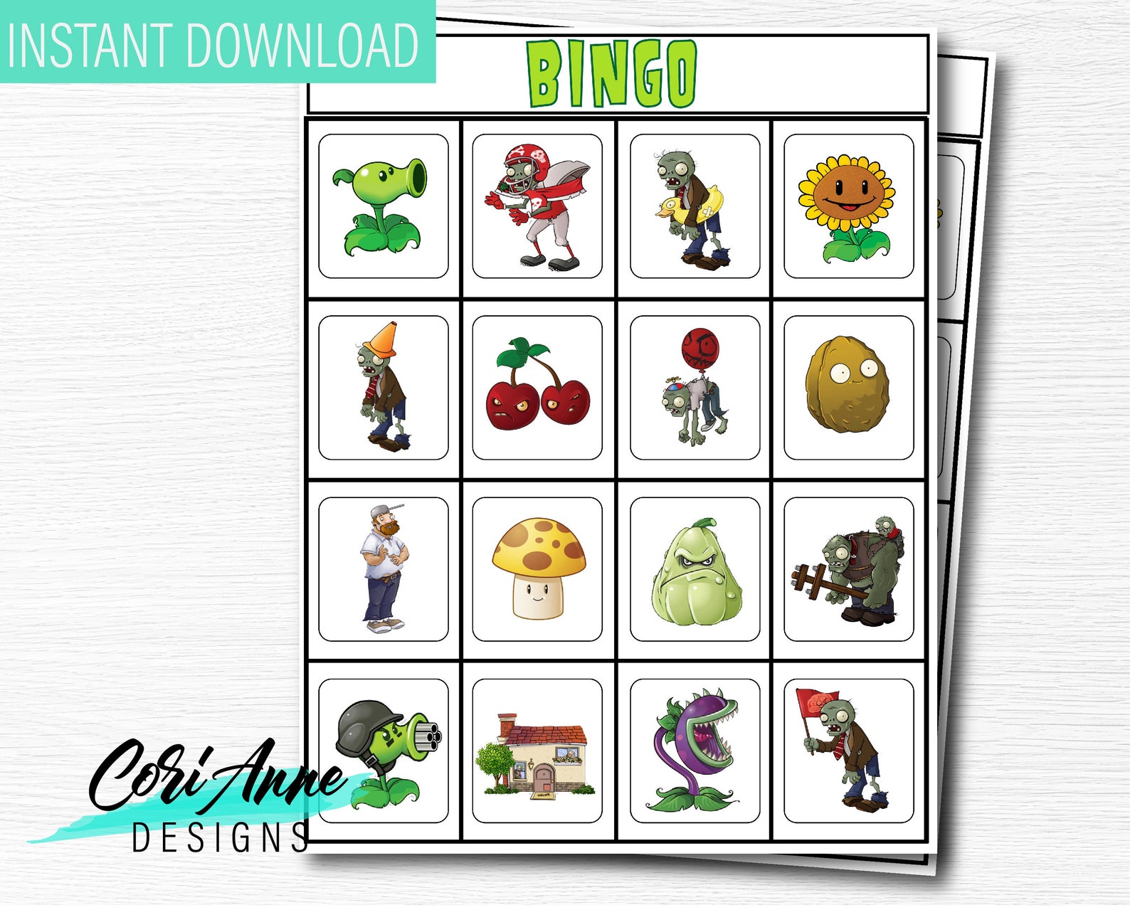 Plants vs Zombies Bingo Game 15 Cards Zombies Birthday Party | Etsy