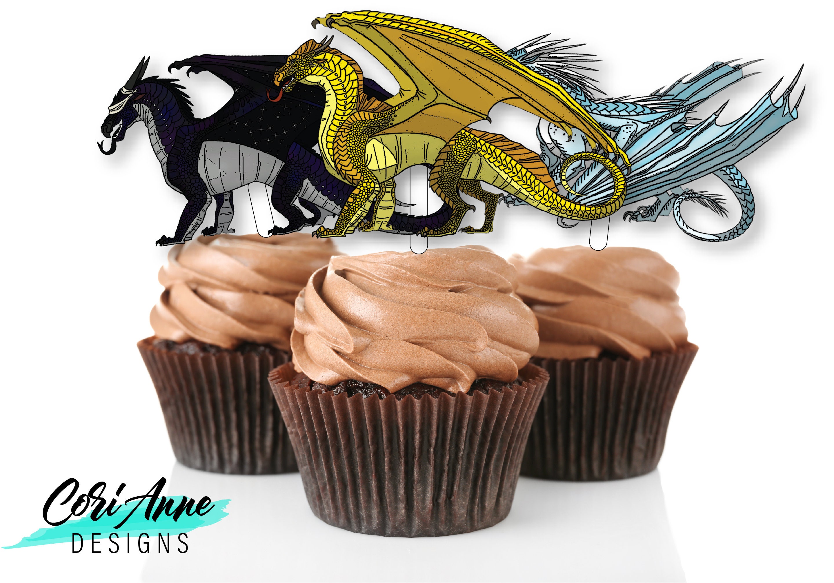 Printable Dragon Cupcake Toppers Birthday Party Wings of Etsy