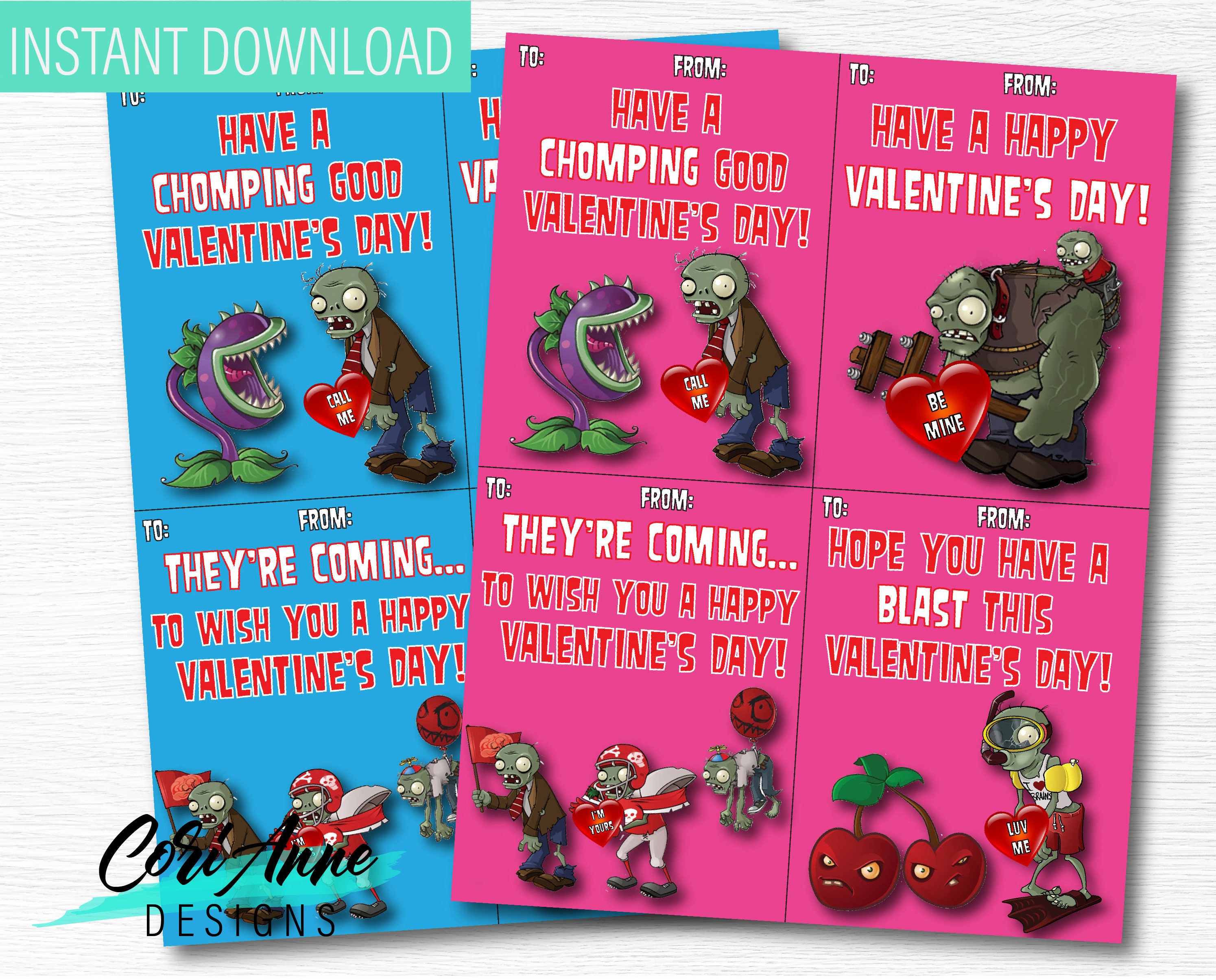 Plants vs Zombies Valentine Cards DIY printable valentines | Etsy