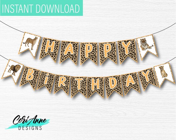 Printable Wild Cat Birthday Banner Happy Birthday Big Cat | Etsy