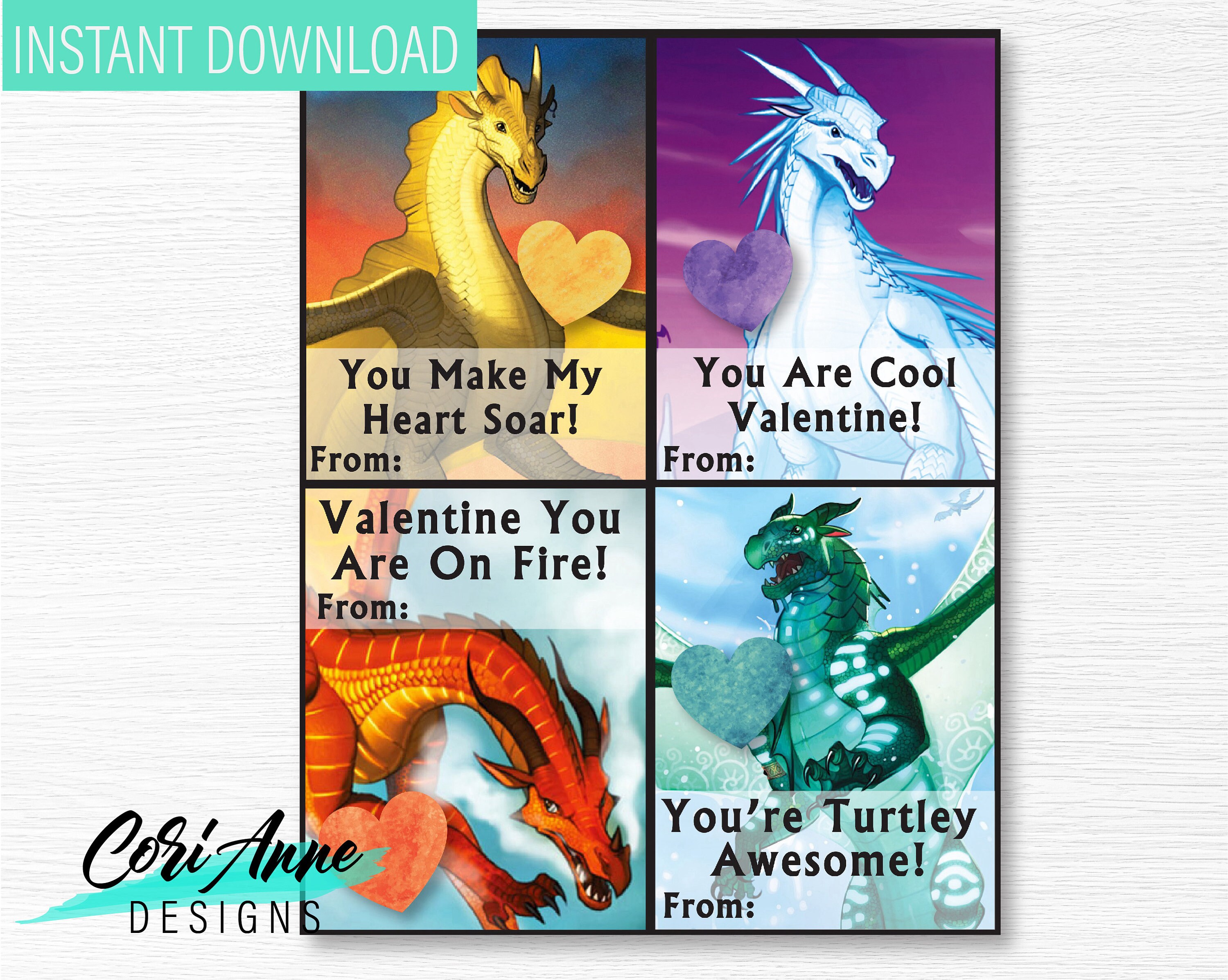 Wings of Fire Valentines Cards DIY Printable Valentines Kids Etsy