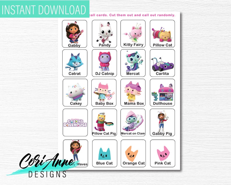 Gabby's Dollhouse Bingo Game Printable Party Activity Etsy
