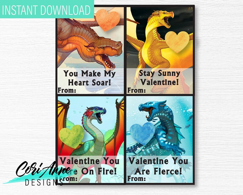 Wings of Fire Valentines Cards DIY Printable Valentines Kids Etsy