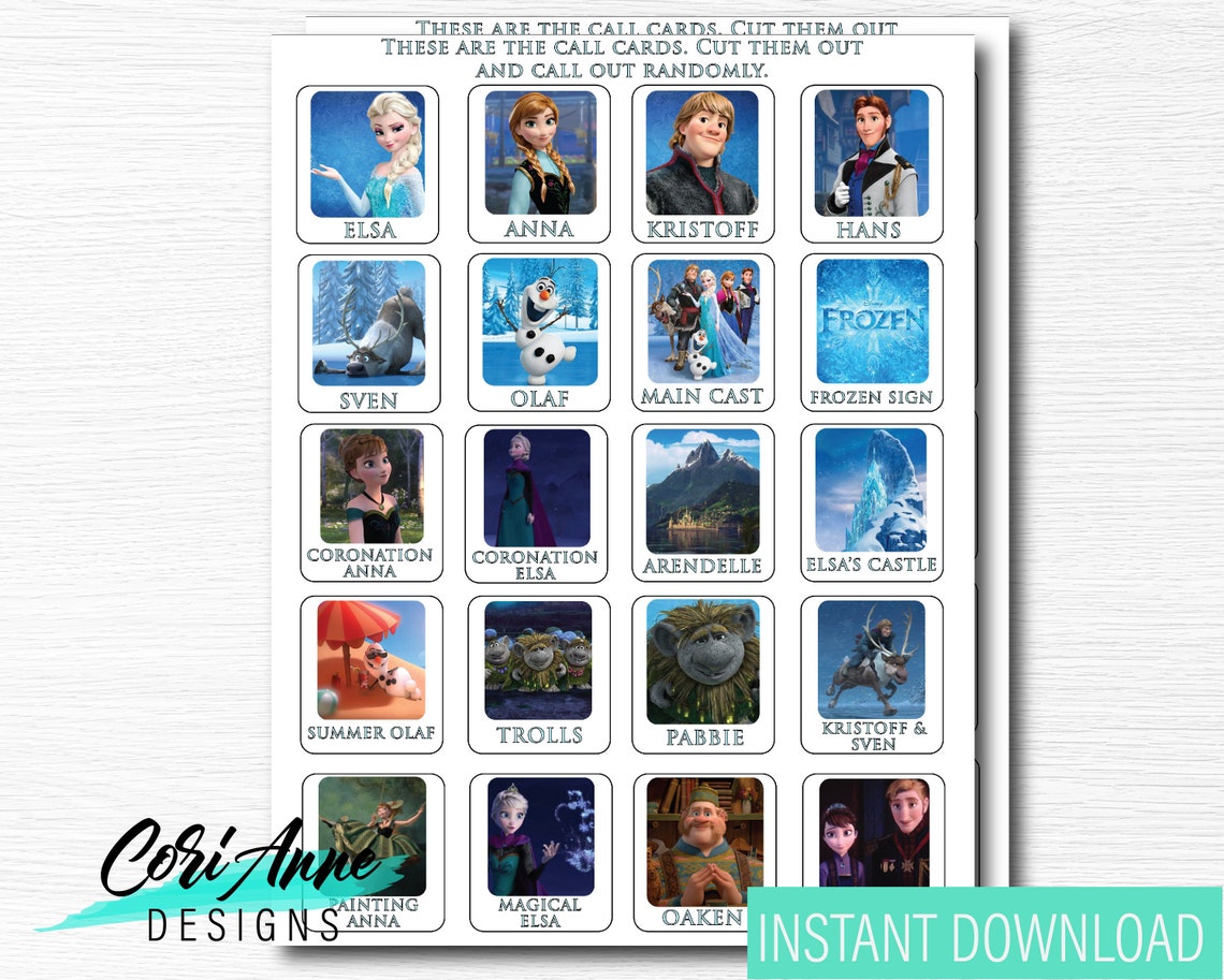 Frozen Bingo Game 15 Cards Birthday Party Printable | Etsy